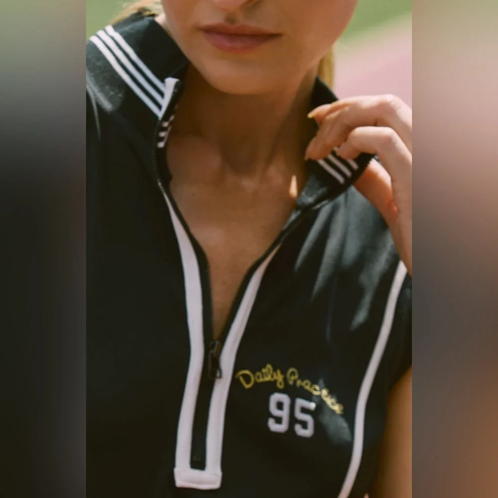 Daily Practice Black Quarter Zip Drop Waist Mini Dress Size M NWT - Picture 2 of 6